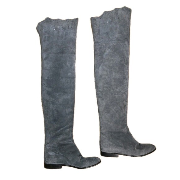 Vintage MAUD FRIZON Gray Suede Thigh High Boots Size 36 Made in Italy - Picture 1 of 16